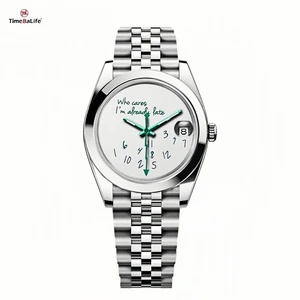 OEM Custom Who Cares Im Already Late Watch Seik NH35 Men Watch 39mm Automatic Mechanical Movement Waterproof Sapphire Wristwatch