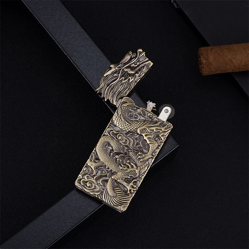 Pure Copper Oil Lighter Vintage Dragon Relief Kerosene Lighter Metal