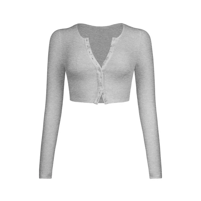 Manufacturer Direct Sale Plus Size Button Front Custom Rib Knit Long Sleeve Crop Top For Women