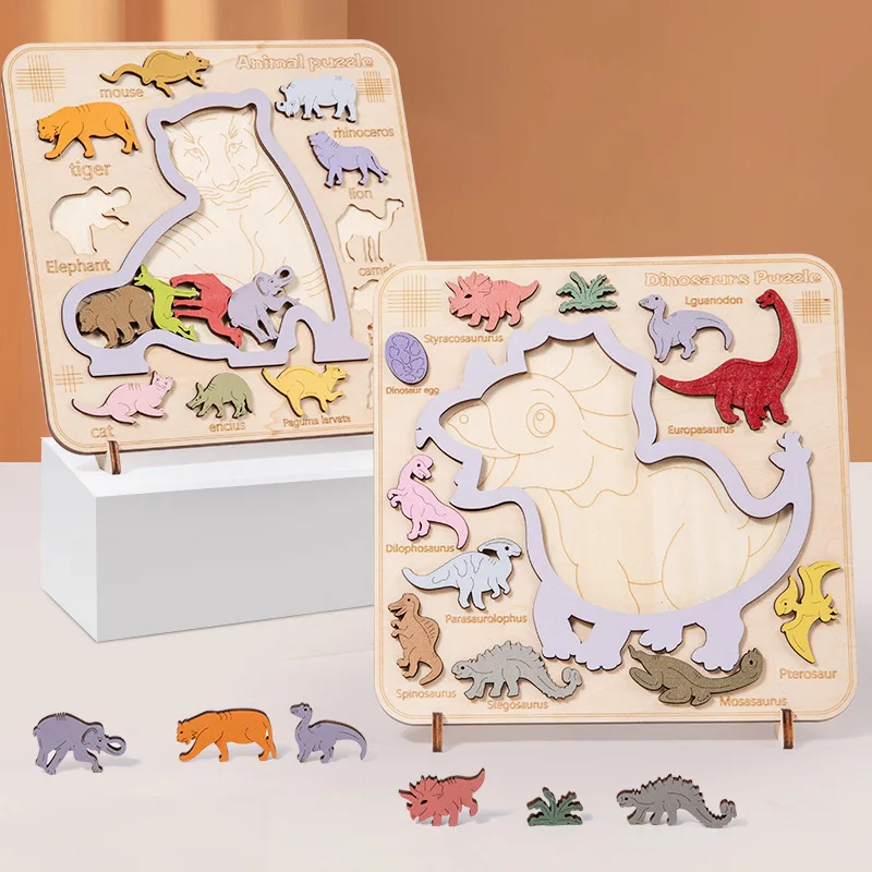 Custom Children 3D DIY Wooden Cartoon Dinosaur Animal Puzzle Board ...