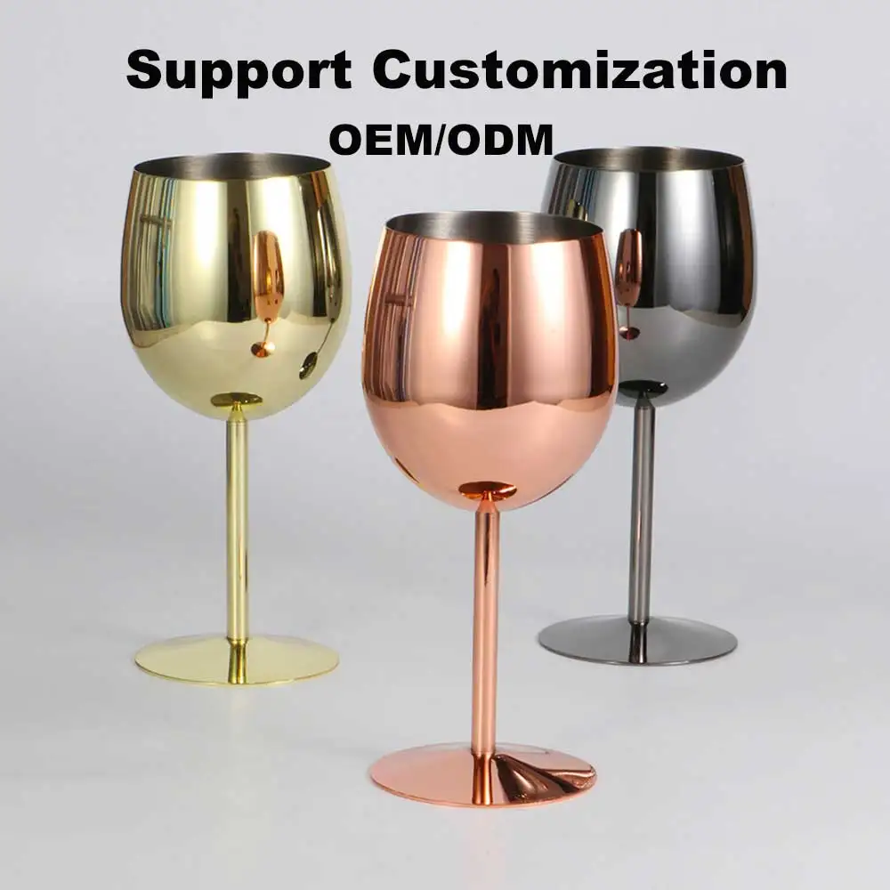Factory Custom Logo 350ml Drinking Wine Cup Reusable Stemmed Bar Champagne Stainless Steel Unbreakable Red Wine Glass Goblet Mug