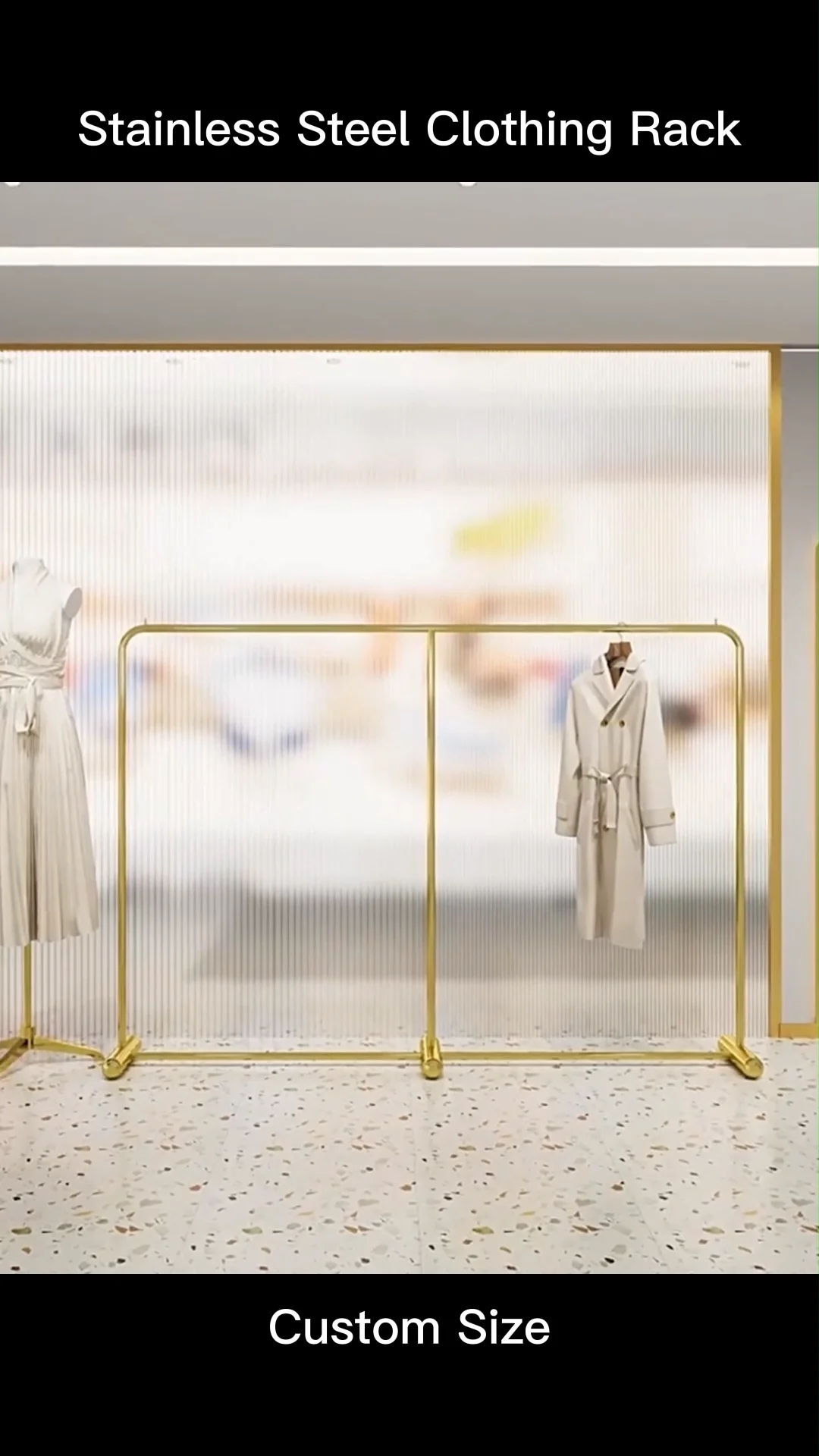 Modern Women's Gold Pipe Floor Display Stand Rack Clothing Store