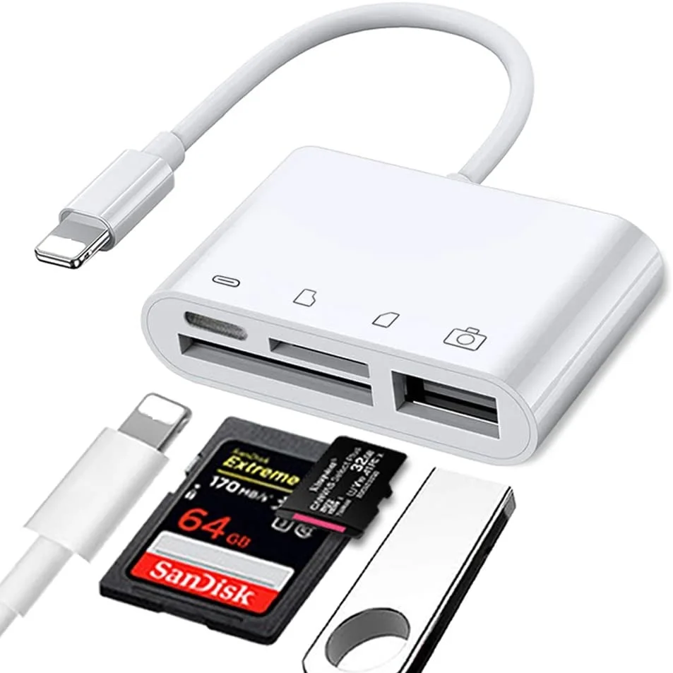 4in1 Sd Card Reader For Iphone Ipad With Charging Port,Portable