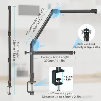 SmallRig Overhead Camera Mount, Camera Desk Mount Stand with Flexible Arm, for Photography Videography Live Stream - 4456 detail image
