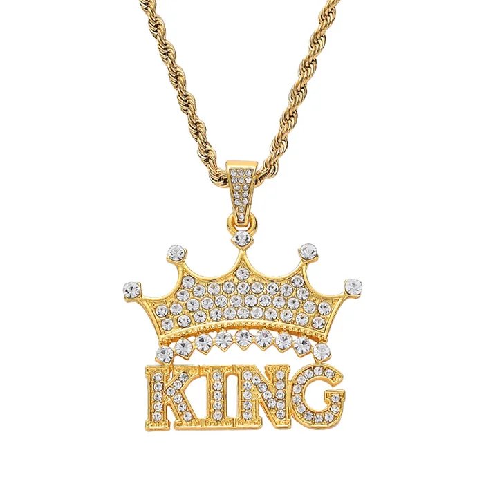 ミュージシャン CROWN NECKLACE GOLD Hiphops Jewelry Men's King Crown Pendant Necklace