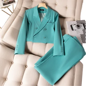 Customize European and American Style Women's Suit Sets Slim Fit Casual Coat with Button Decoration and Solid Color Casual Pants