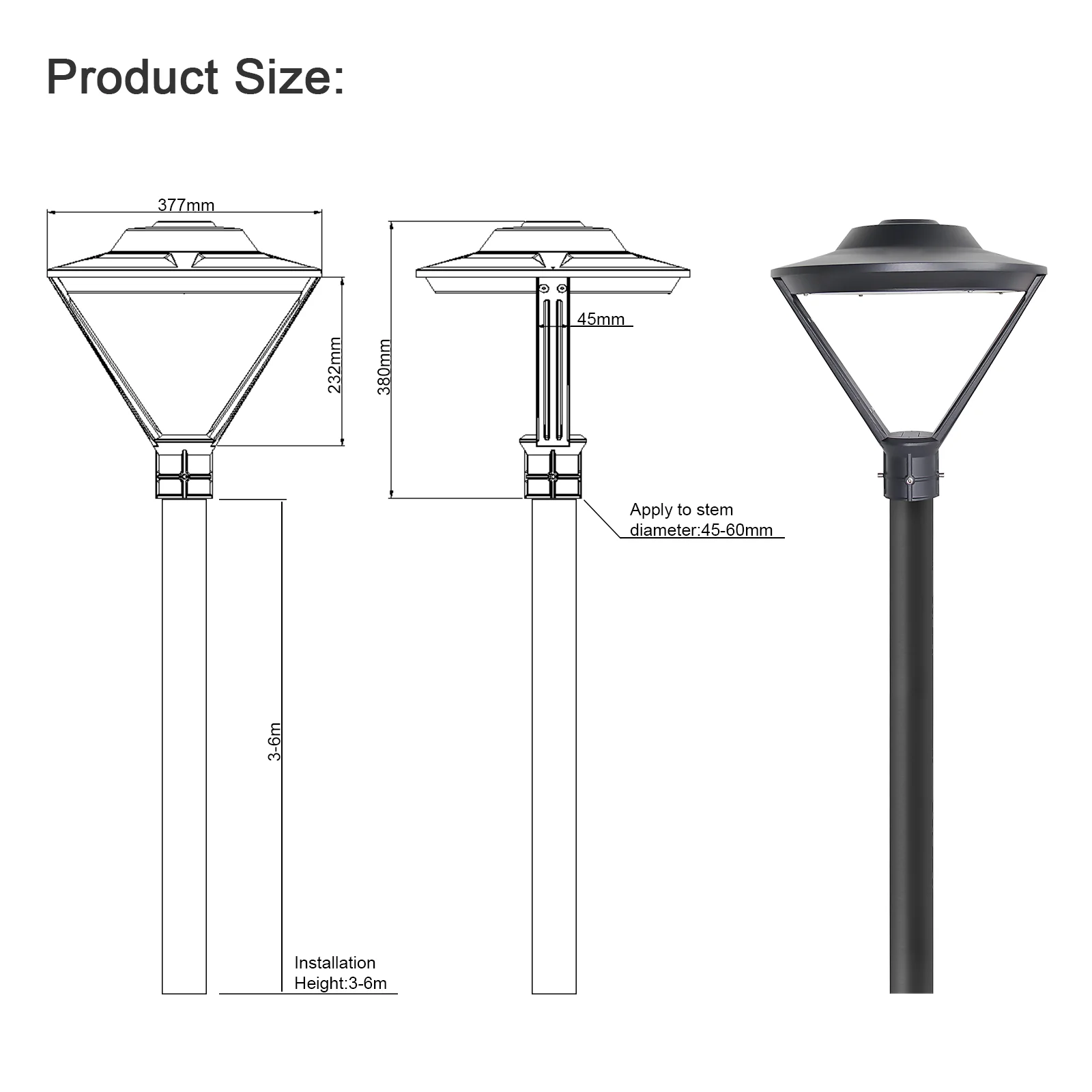 Led Post Top Light Garden Lights Detachable Die Casting Aluminum Led