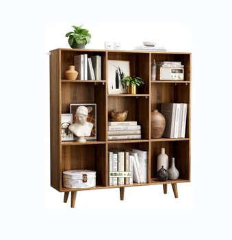 9 cube bookshelves with 3 height adjustable shelves and solid legs, modern open bookshelves for living room, bedroom (walnut)