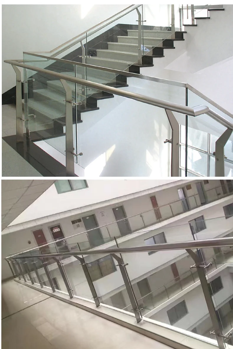 Custom Modern 304 Stainless Steel Columns Stair Handrails Shopping Mall Balcony Glass Railings Aluminum Glass Railings