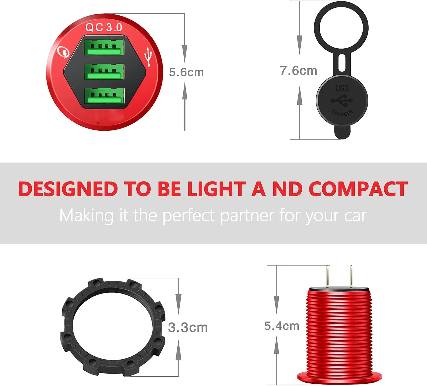 12V USB Outlet,Three Quick Charge 3.0 USB Car Charger 12V/24V 3-Port Fast Car Charger Compatible with iPhone details