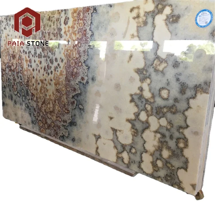 Grey River Translucent Stone Panel Oil Painting. Marble