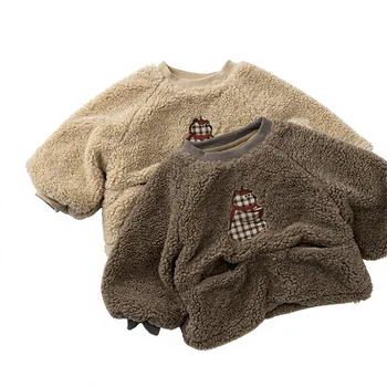 Children's Unisex Fleece Baby Sweatshirt  New Winter Thickened Warm Garment Dyed Cartoon Korean Style Baby Tops