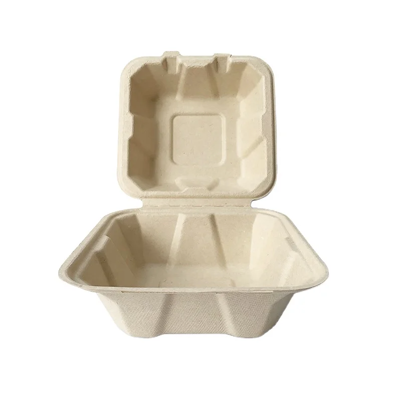 Disposable sugarcane lunch box food bagasse container biodegradable hamburger box compostable clamshell box