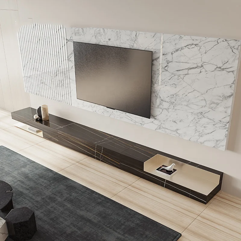 Luxury Tv Wall Units Modern Other Living Room Furniture Designs Natural White Black Marble Tv Unit for Living Room