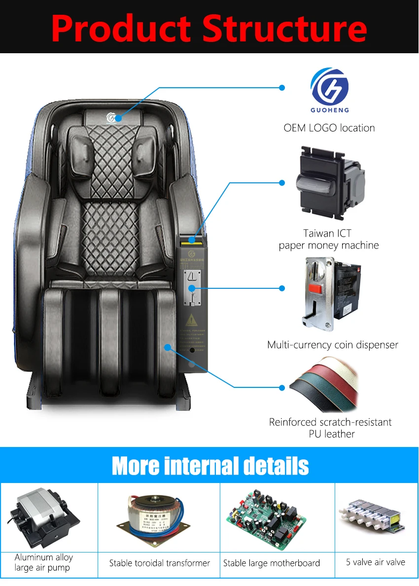 GUOHENG zero Gravity Paper Money Operated 4d Vending Machhines Massage Chair Banknote with Coin Operator Payment System