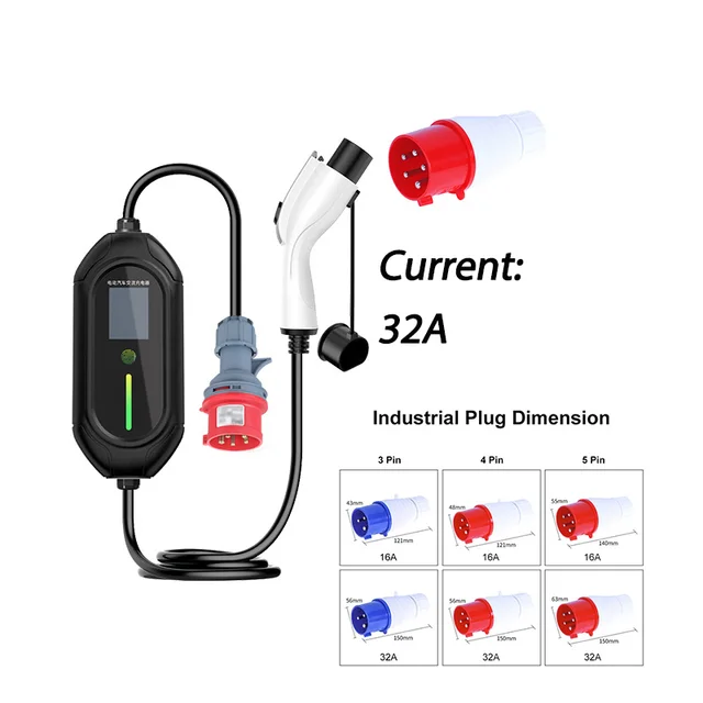 Household 11kw/22kw GB/T Portable EV Charger Customization Power Plug Mobile EV Charging Station with screen for home