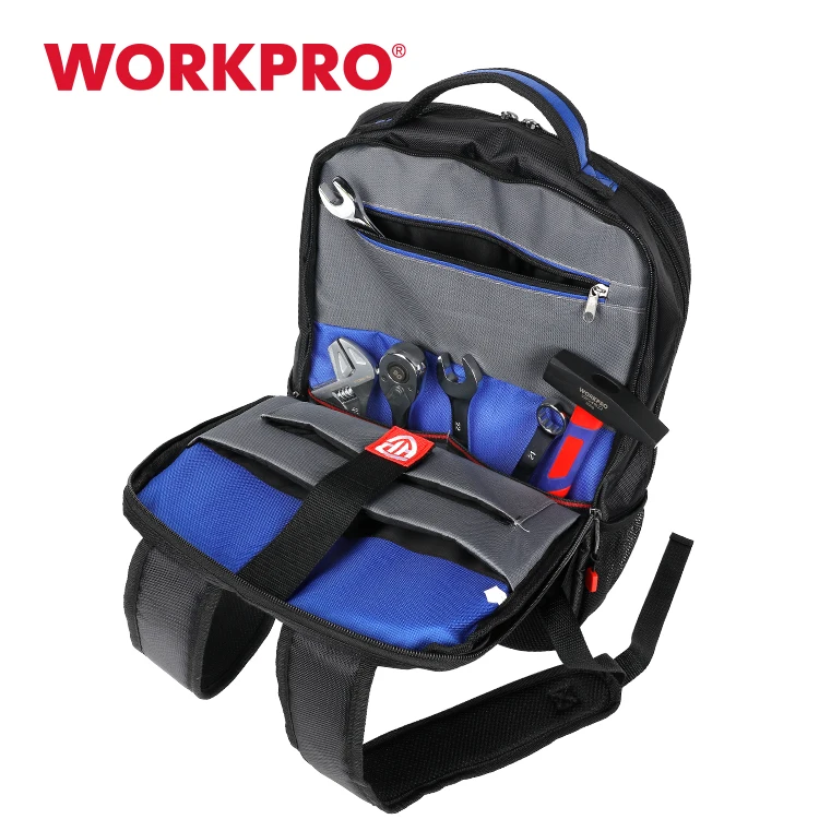 WORKPRO 29-Pocket Heavy-Duty Tool Backpack with Rubber Feet, Padded Back, Perfect Storage ＆ Organizer for Electricians, Plumbers, Contractors, HVAC,