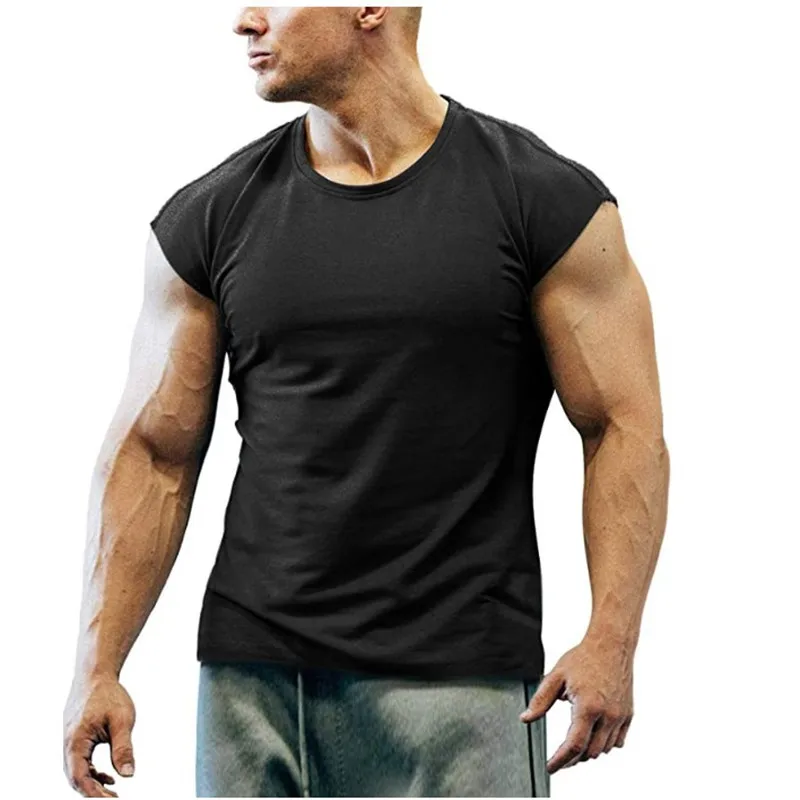 Plus Size Crew Neck Men's Running Training Work Out Tank Tops Gym Wear  Sports Muscle Compression Short Sleeveless T Shirts