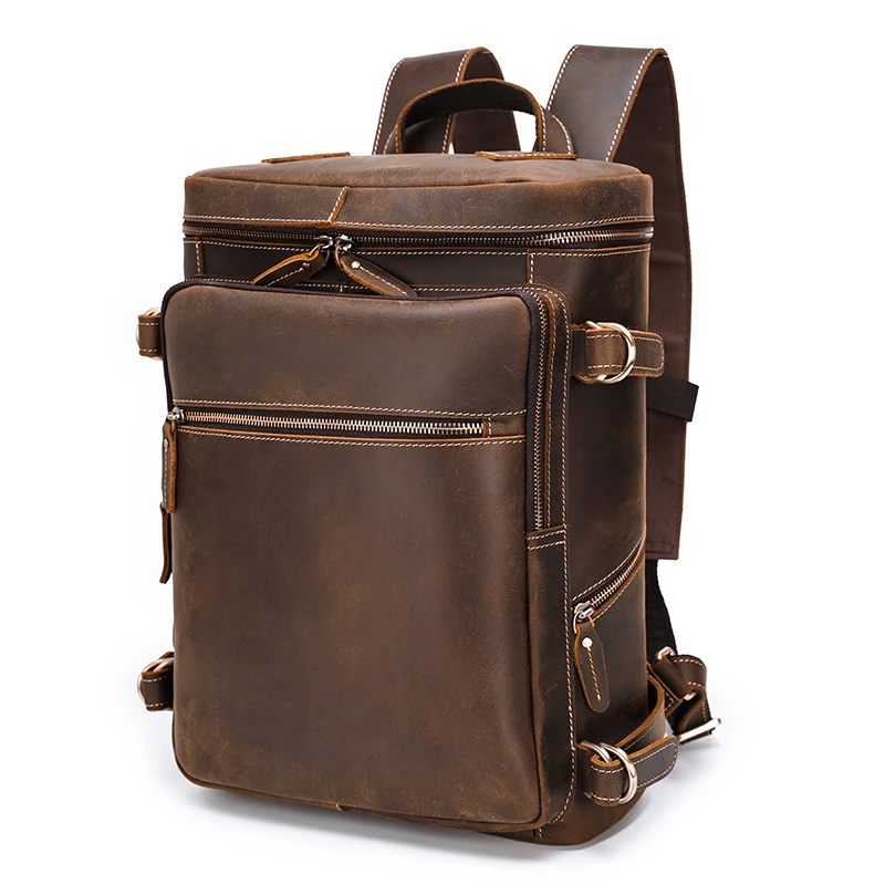 custom leather backpack manufacturer Square Genuine overnight bag Leather Rucksack Manufacturer | Custom