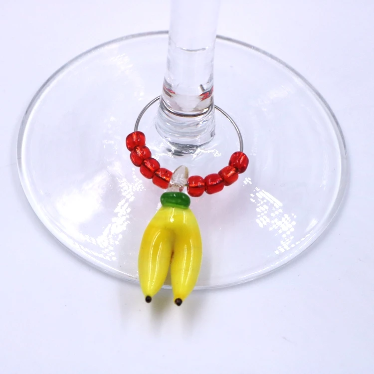 Hanging Lampwork Fruit Design Wine Glass Charms