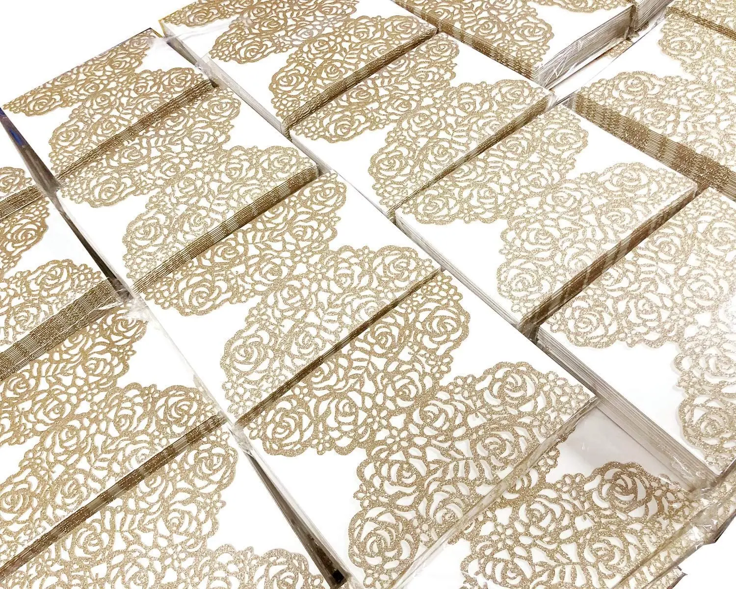 Laser Cut 24 Pieces Hollow Rose Invitation Cards With Printable Inner Sheet 