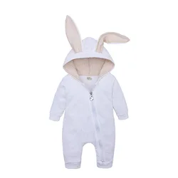 Easter Baby Rabbit Rompers Jumpsuits Cute Girl Boy Long sleeve one - piece bodysuit with Zipper Solid Color Bodysuit for 0-24m