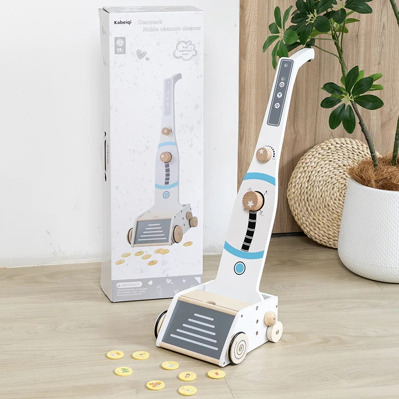 Vintage Nordic Wooden Early Education Housework Toy Children's Role Play Housekeeping Cleaner Toys Vacuum Cleaner for Boys Girls