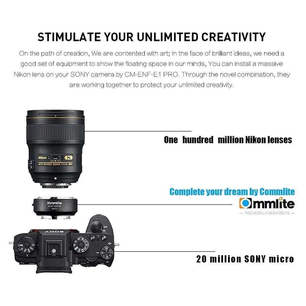 Commlite Cm Enf E1 Pro Electronic Auto Focus Adapter From F Mount Lens To E Mount Camera Buy Lens Mount Adapter Electronic Auto Focus Adapter Camera Lens Adapter Product On Alibaba Com