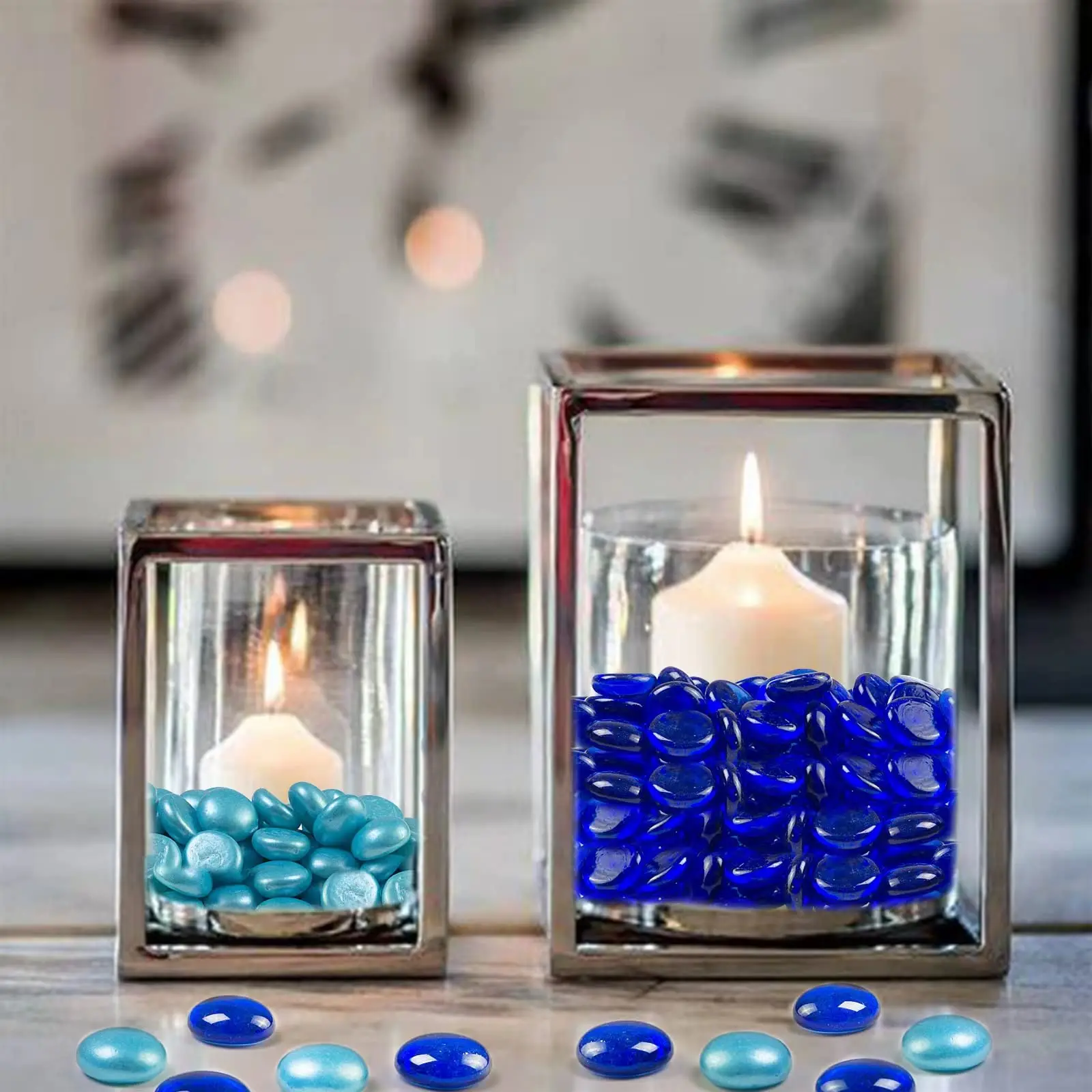 Wholesale 3/4 Inch Clear Blue Dark Blue Vase Fillers Flat Fire Glass