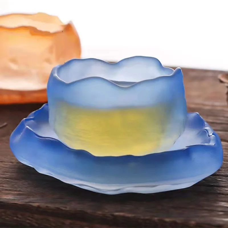 Luxury Handmade Crystal Glass Tea Cup Coaster Set Pink Blue Green