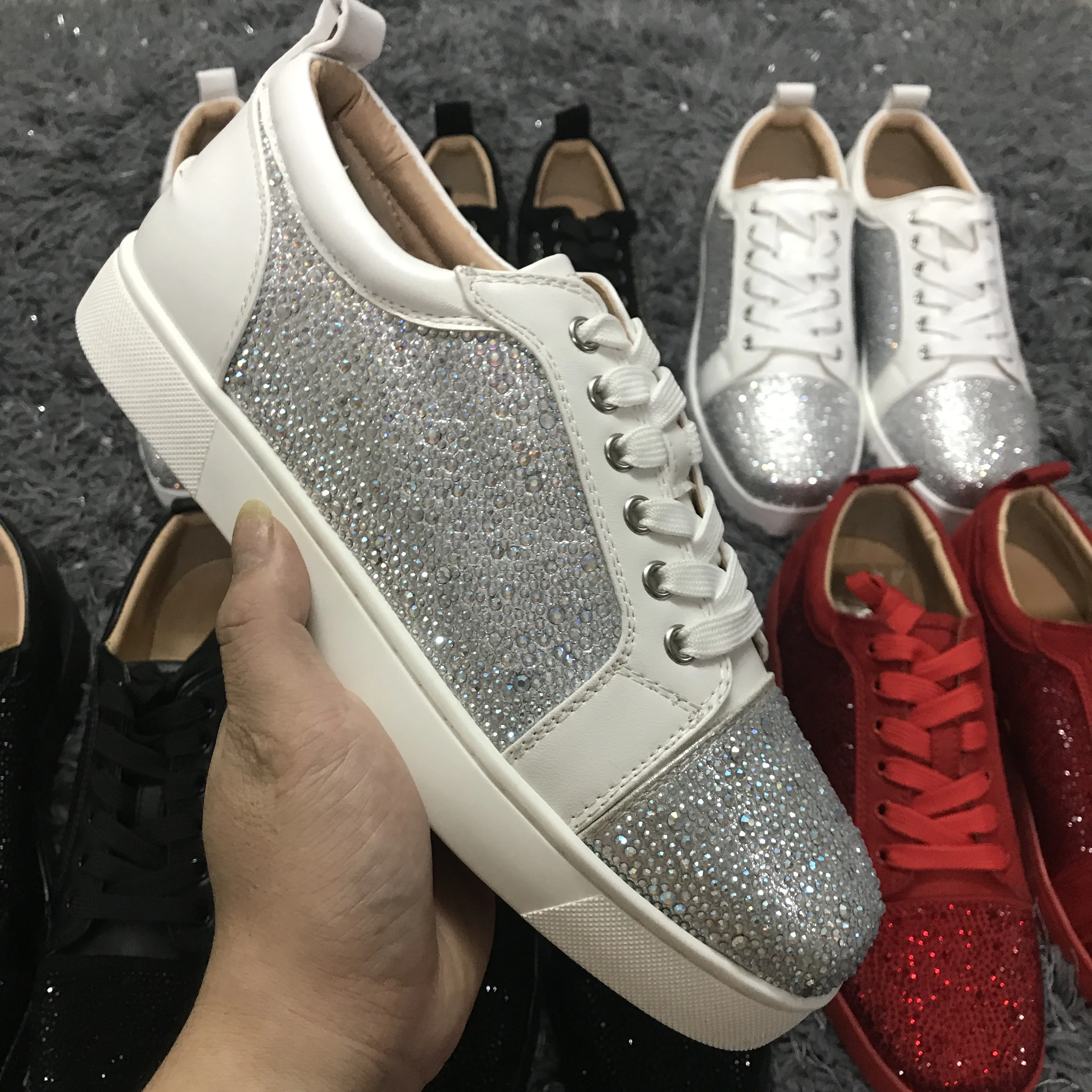 Wholesale Genuine Leather Rhinestones Brand Red Bottom Men Shoes Famous ...