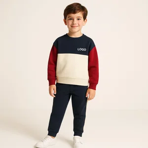 Children Clothing Set Wholesale Color Block Sweatshirt and Jogger Pants for Boys Girls OEM/ODM Kids Tracksuit Factory