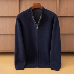 Men's ODM Breathable Anti-Pilling Thick Padded Cashmere Zipper Mandarin Collar Cardigan Dual-Sided Coat for Winter Wear