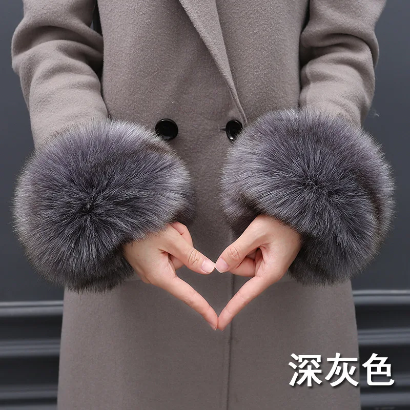 Манжеты женские из искусственного лисьего меха дизайнерские зимние теплые меховые однотонные манжеты на запястье пальто аксессуары для одежды