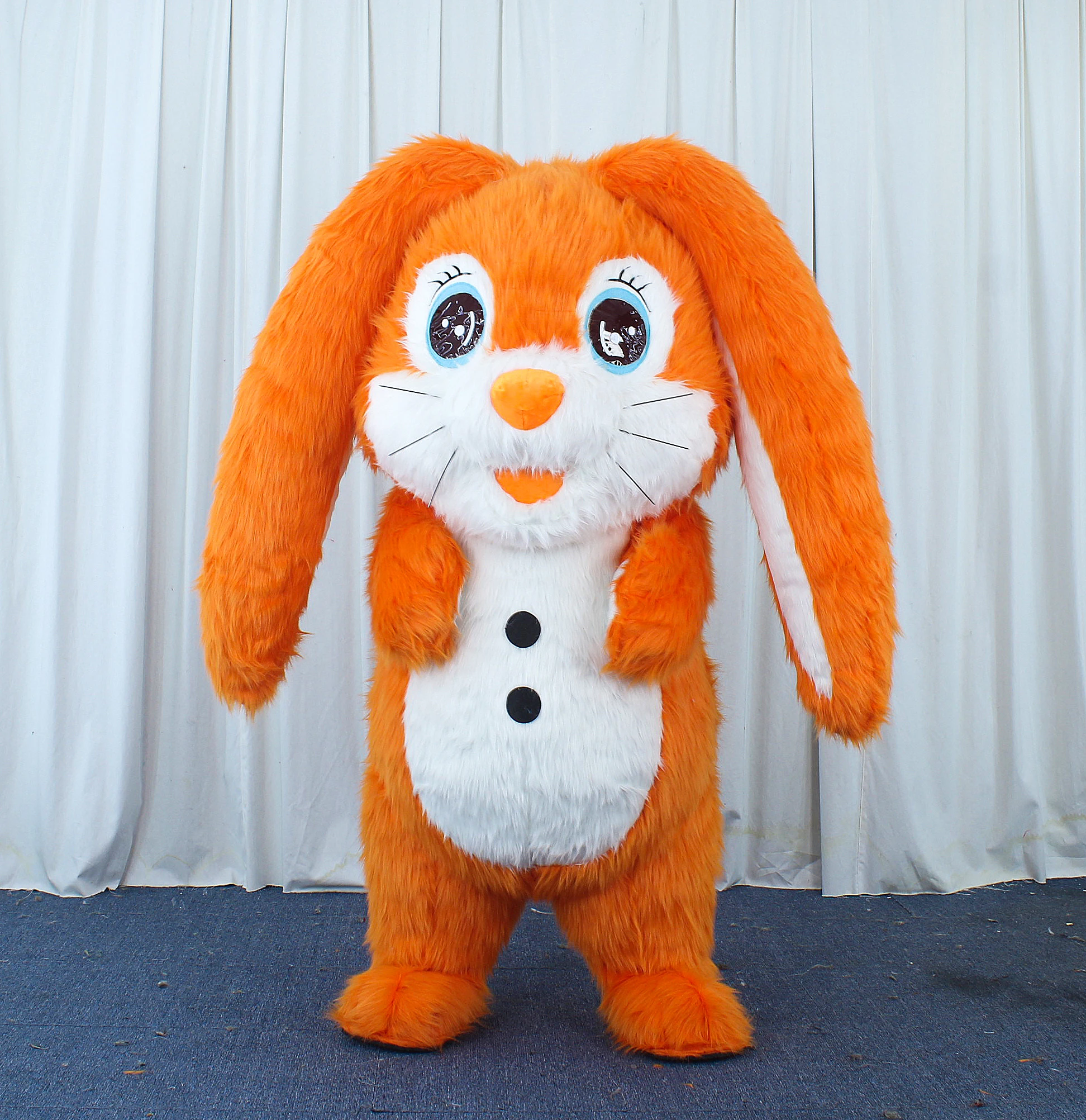 Unisex Inflatable Long-Eared Orange Rabbit Mascot Costume Lovely Cartoon Animal for Halloween & Easter Theme Entertainment