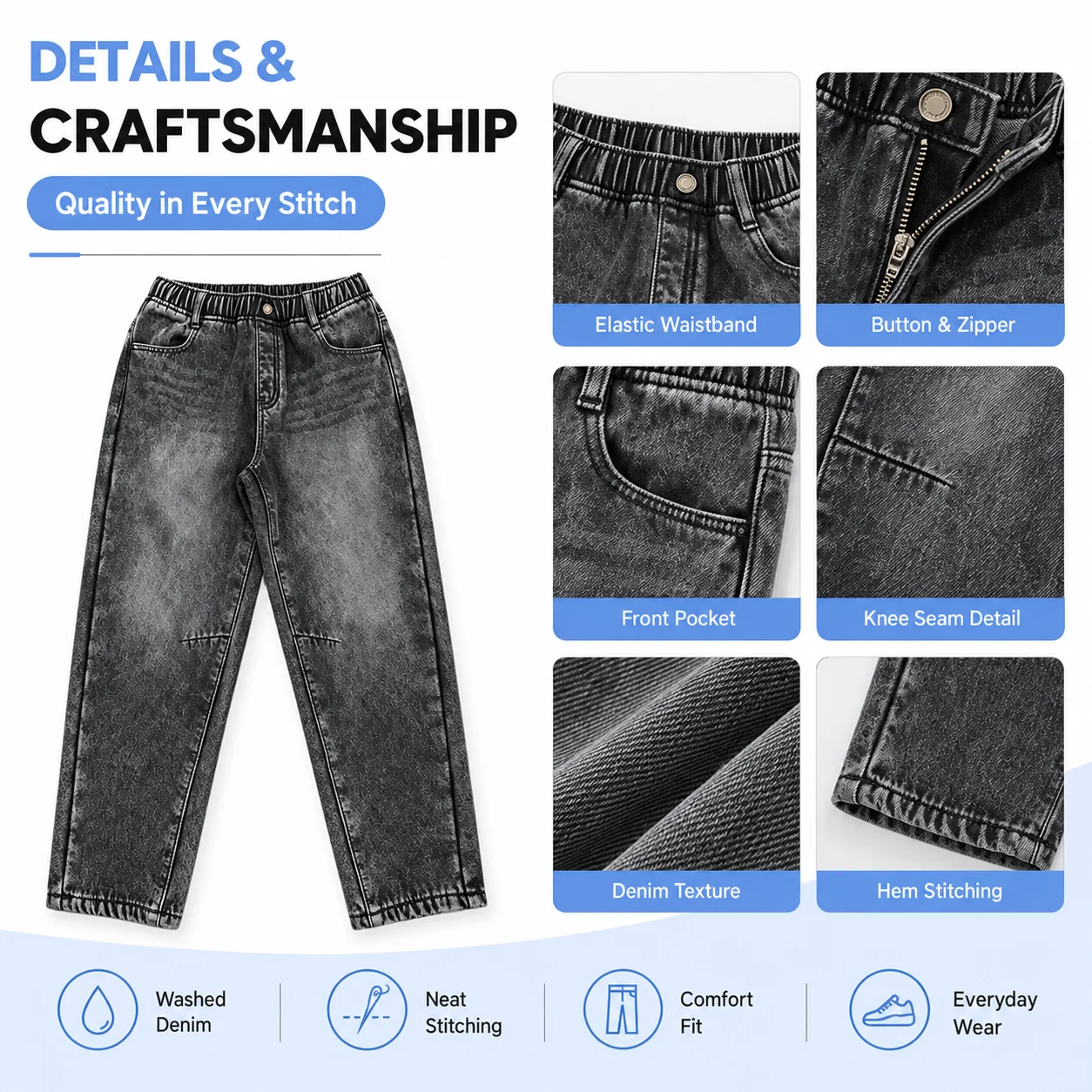 New Latest Design Boy Fit Heavyweight Jeans Latest Trending Best Quality Stone Washed Denim Pants Jeans OEM Service