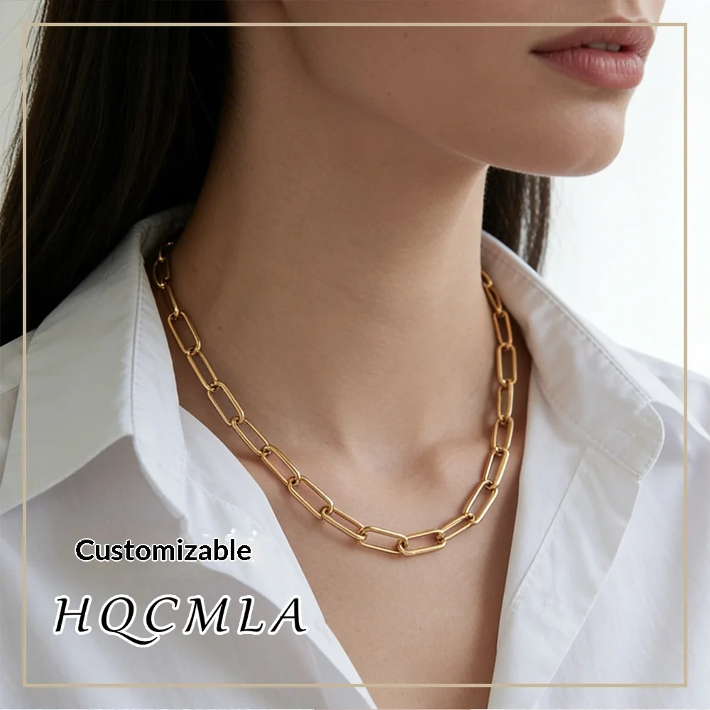 Cross-border European American Paper Clip Stainless Steel Link Chain Necklace Simple Temperament Light Luxury Foreign Trade