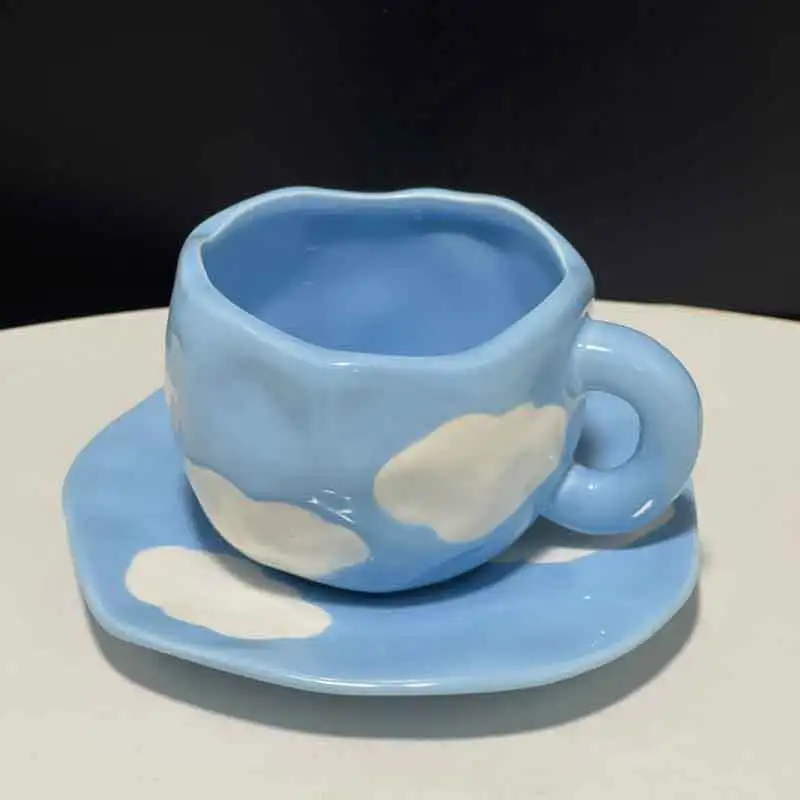 Original Handmade Ceramic, Sky Blue Slim Cup, Porcelain, Carved