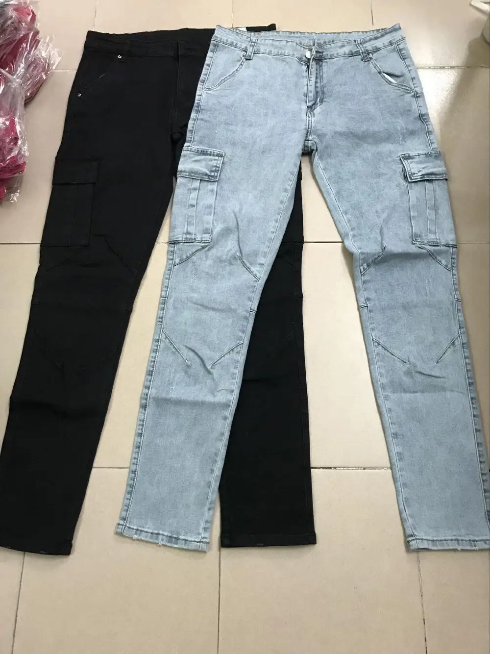 Everland OEM Zip up Solid Color Customized logo Classic Fashion New Jeans Men Side Pocket Small Foot Skinny Jeans