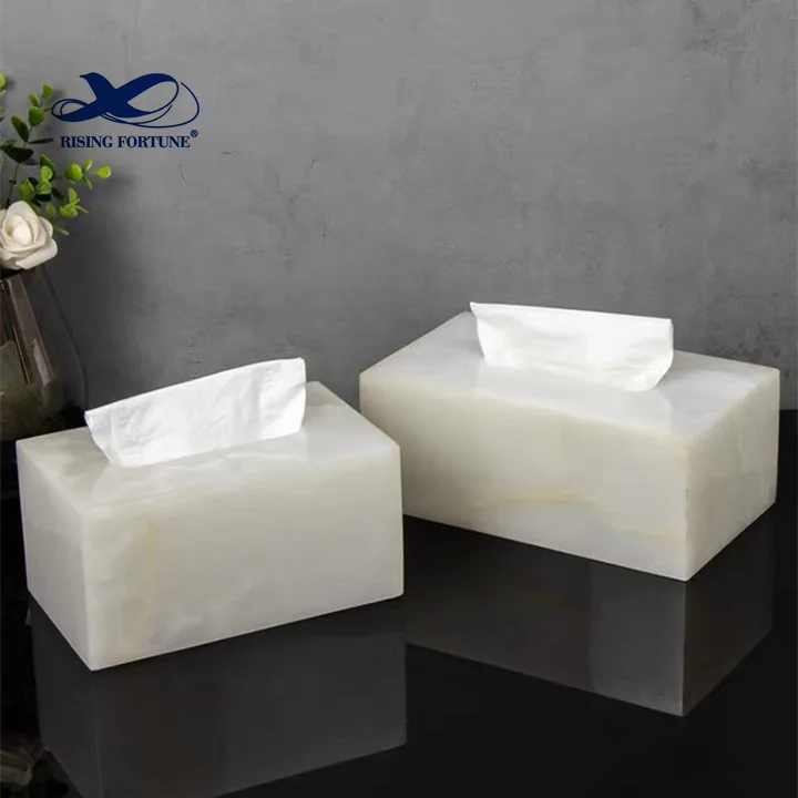 Customized Square Rectangle Sanitary Napkin Storage Box Luxury Green White Marble Tissue Box Home Black Onyx Paper Towel Holder