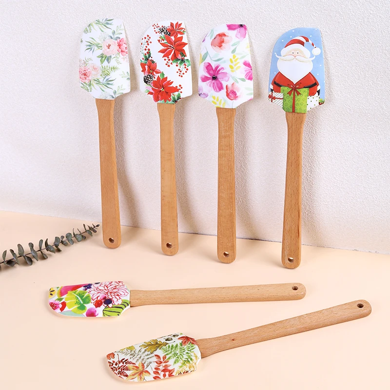 Newest Flowers Pattern Large Pointed Head Kitchen 43g  Baking Silicone Spatula  Food Grade Cake Cream Scraper