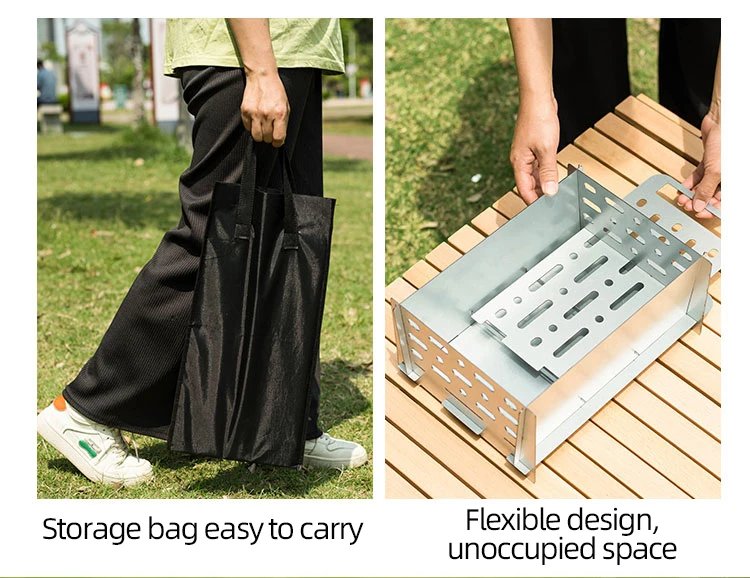 Custom Brand Family Party Enlarge Galvanized Tote Bag Portable Folding Outdoor Camping Barbecue Bbq Grill Mesh Net Rack