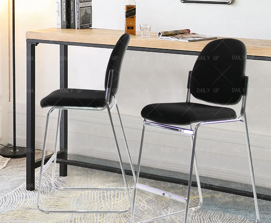 Stackable High Bar Chair With Fabric Cushion Sled Metal Frame Kitchen Dining Chair With Footrest For Counter And Restaurant Bar