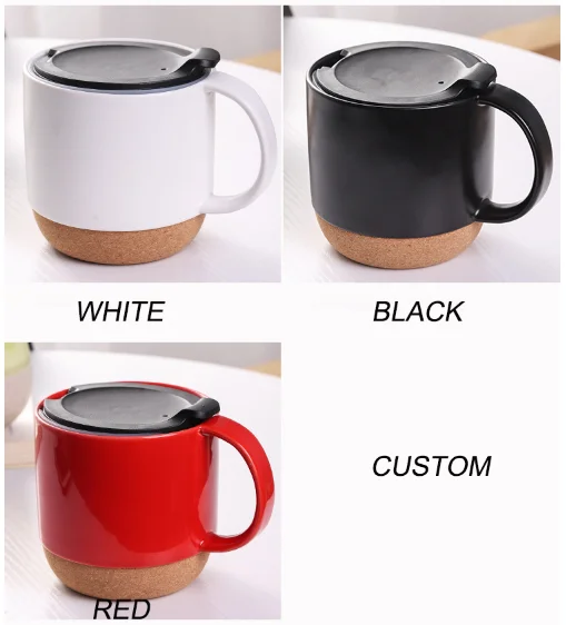 Custom Cork Mug Logo 15oz Matte Black Cork Base Coffee Mug With Lid