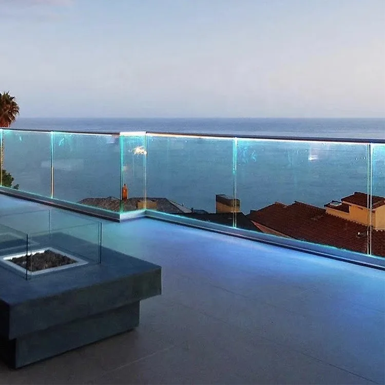 Fashion Design Aluminium U Channel Frameless Glass Railings with LED Light for Balcony Balustrade