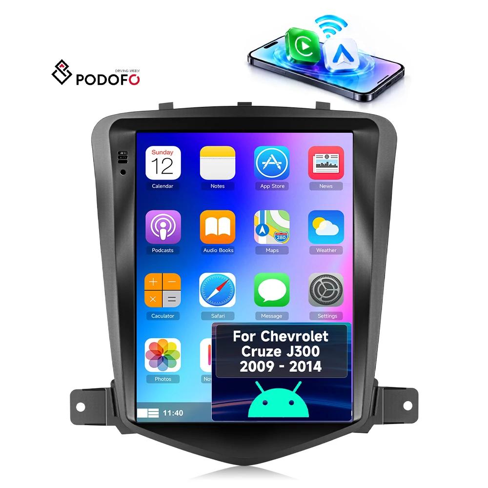 Podofo 9.7'' Android Car Radio for Chevrolet Cruze J300 2009-2014 Wireless CarPlay Android Auto 2+32GB GPS WiFi Wholesale OEM A4796