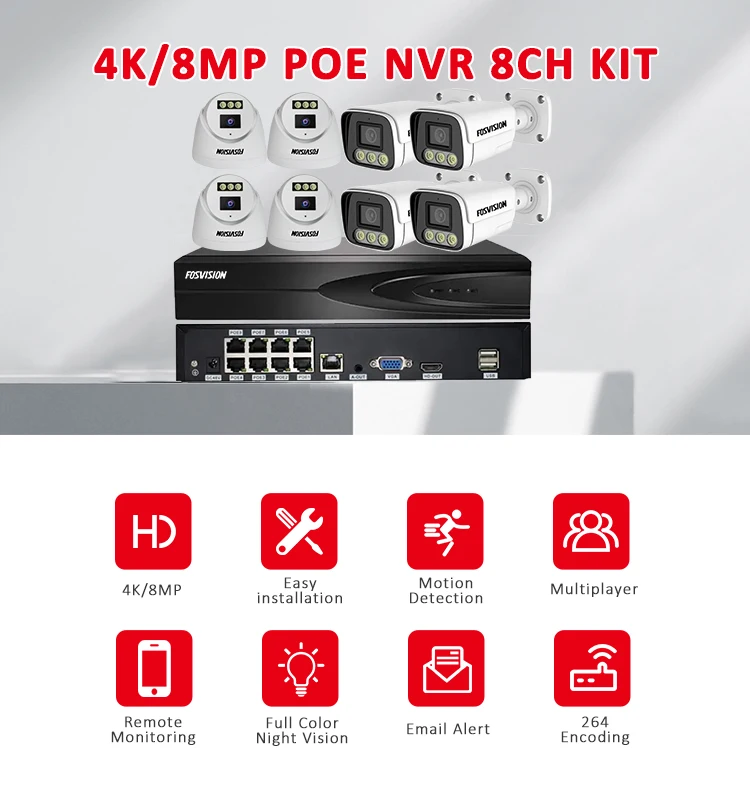 Fosvision Hd Video Surveillance 4k/8mp Ip Poe Nvr Cctv Camera System