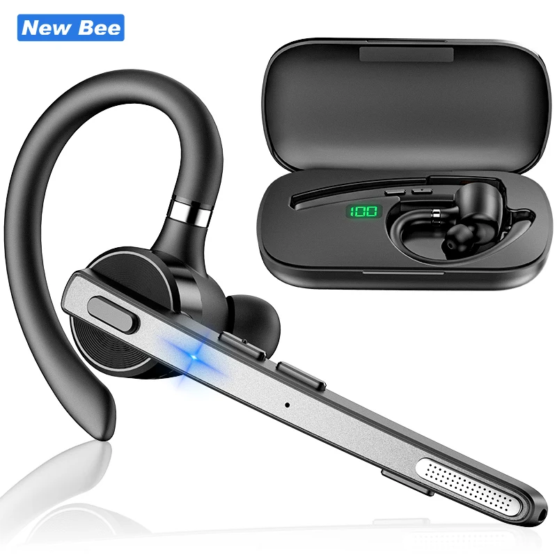New Bee Ear-Hook Earphones V5.0 Bluetooth Earpiece Dual Microphone Noise Canceling Bluetooth Headset for Handsfree Talking