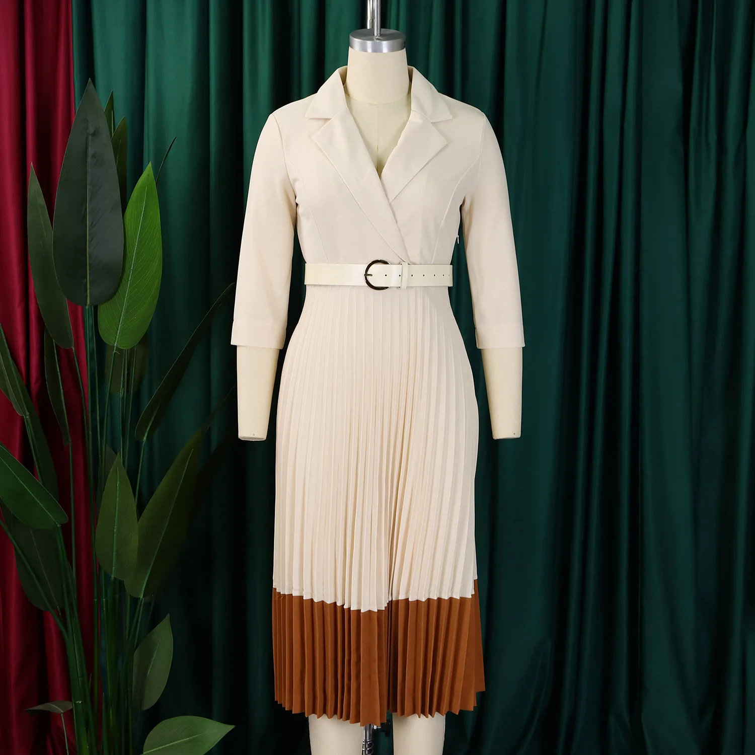 D538 Trendy Autumn & Winter Dresses for Women Casual Elegant Suit Collar  Pleated Office Dress Women Formal Work Career Dresses