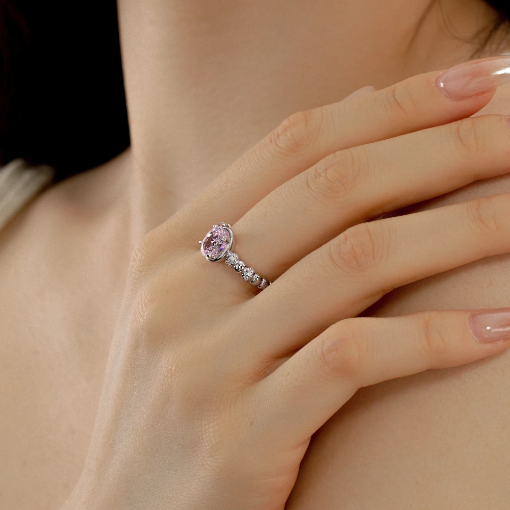 KAKODIY Fashion 925 Sterling Silver Original Jewelry Cubic Zirconia Pink Oval Ring Women's Cubic Zirconia Wedding Engagement Ring detail 1